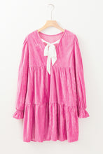 Load image into Gallery viewer, Strawberry Pink Flounce Sleeve Tiered Ruffled Velvet Mini Dress
