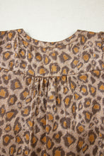 Load image into Gallery viewer, Khaki Leopard Print V Neck Ruffled Sleeve Tiered Loose Mini Dress
