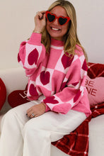 Load image into Gallery viewer, Pink Love Heart Checkered Valentine Knit Sweater
