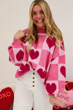 Load image into Gallery viewer, Pink Love Heart Checkered Valentine Knit Sweater
