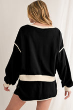 Load image into Gallery viewer, Black Contrast Trim Loose Pullover and Lace-up Waist Skort Set

