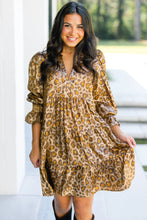 Load image into Gallery viewer, Khaki Leopard Print V Neck Ruffled Sleeve Tiered Loose Mini Dress
