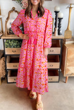 Load image into Gallery viewer, Pink Floral Long Sleeve Tassel Tied V Neck Maxi Dress
