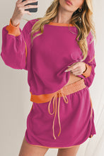 Load image into Gallery viewer, Black Contrast Trim Loose Pullover and Lace-up Waist Skort Set
