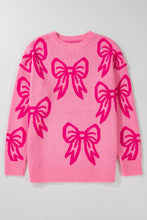 Load image into Gallery viewer, Pink Bow Pattern Drop Shoulder Loose Sweater
