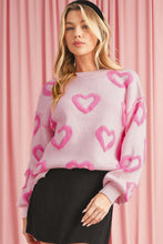 Load image into Gallery viewer, Pink Heart Shape Bubble Sleeve Baggy Sweater

