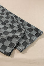 Load image into Gallery viewer, Dark Grey Checkered Light Washed Wide Leg Jeans
