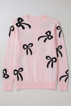 Load image into Gallery viewer, Light Pink Bow Print Long Sleeve Loose Fit Sweater

