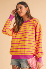 Load image into Gallery viewer, Orange Stripe Round Neck Drop Shoulder Loose Sweater
