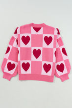 Load image into Gallery viewer, Pink Love Heart Checkered Valentine Knit Sweater
