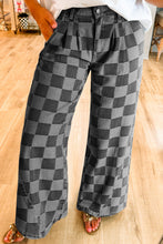 Load image into Gallery viewer, Dark Grey Checkered Light Washed Wide Leg Jeans
