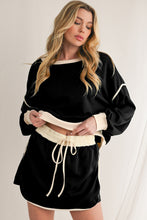 Load image into Gallery viewer, Black Contrast Trim Loose Pullover and Lace-up Waist Skort Set

