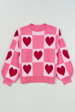 Load image into Gallery viewer, Pink Love Heart Checkered Valentine Knit Sweater
