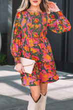 Load image into Gallery viewer, Multicolour Floral Print Long Sleeve Smocked Ruffled Mini Dress
