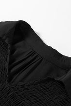 Load image into Gallery viewer, Black Collared V Neck Smocked Detail Contrast Leopard Trim Bracelet Sleeve Long Dress
