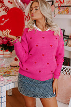 Load image into Gallery viewer, Rose Red Heart Pattern Drop Shoulder Round Neck Sweater
