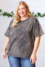 Load image into Gallery viewer, Black Cotton Wash Short Sleeve Crew Neck Top
