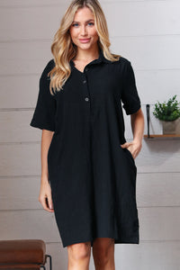 Black Cotton Placard Yoke Midi Dress