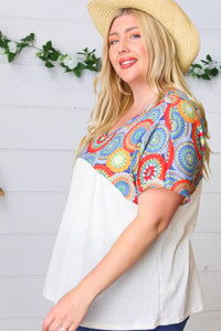 Kaleidoscope Print Babydoll Yoke Top