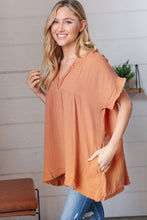 Load image into Gallery viewer, Butter Cotton Banded V Neck Frayed Pocketed Top
