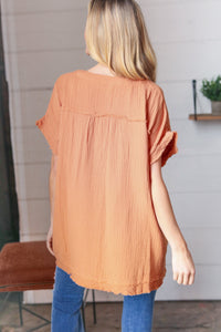 Butter Cotton Banded V Neck Frayed Pocketed Top