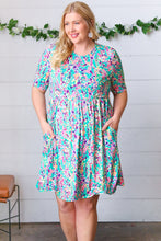 Load image into Gallery viewer, Mint Green Fit &amp; Flare Floral Midi Dress
