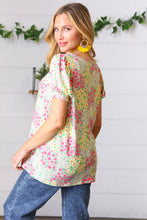 Load image into Gallery viewer, Canary/Mint Floral Square Neck Bubble Sleeve Top

